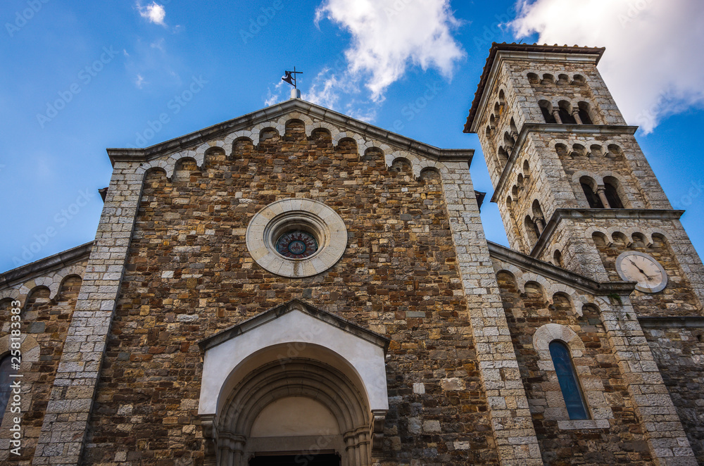 Front facade of the Church of San Salvatore located in the historic center of Castellina in Chianti in Tuscany, Italy