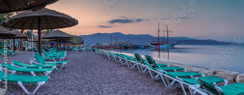 Night on the central public beach in Eilat - famous tourist resort and recreational city in Israel
