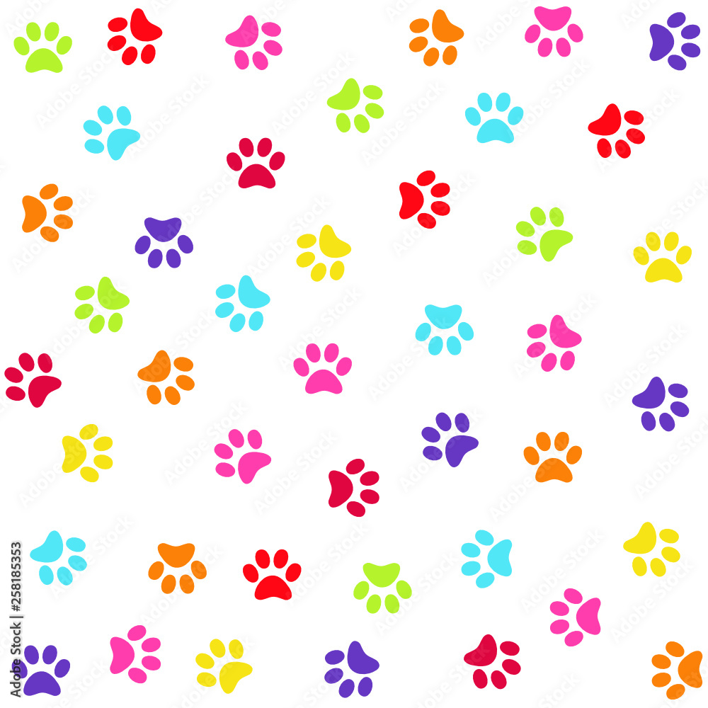 Seamless pattern with colorful animal foot prints, paws Seamless pattern with colorful animal foot prints, paws