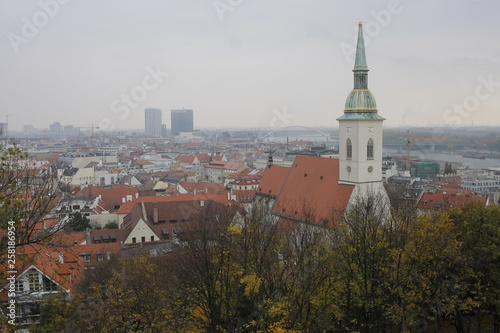 Photography Panoramic view of Bratislava city, capital of Slovakia, with St Martin's church dome dominant in shot