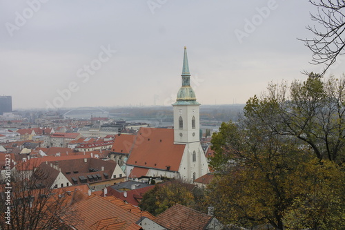 Canvas Print Panoramic view of Bratislava city, capital of Slovakia, with St Martin's church dome dominant in shot