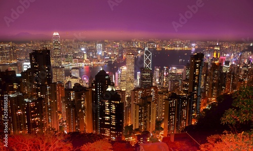 Hong Kong central district skyline and Victoria Harbour