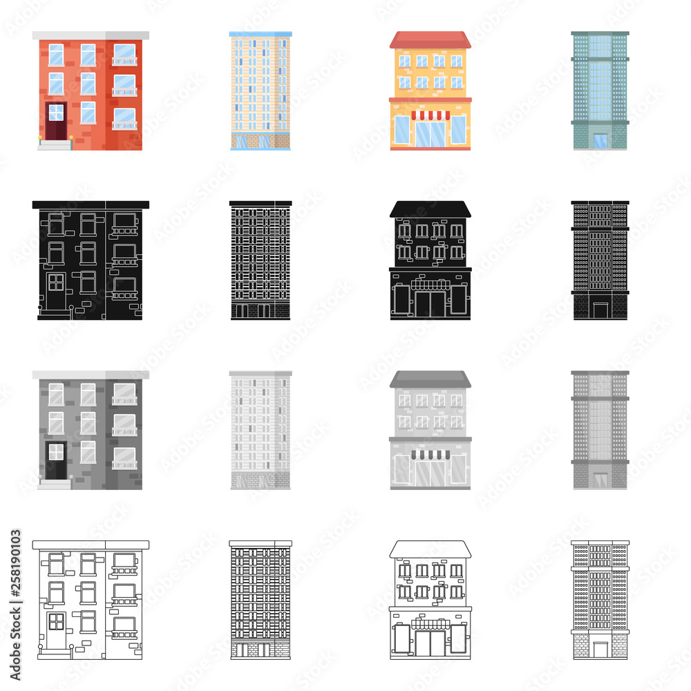 Isolated object of municipal and center icon. Collection of municipal and estate stock vector illustration. Isolated object of municipal and center icon. Collection of municipal and estate stock vector illustration.