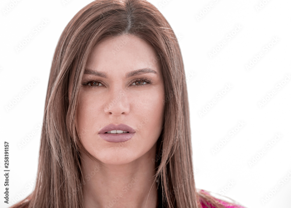 close up.portrait of a young woman on a white background. close up.portrait of a young woman on a white background.