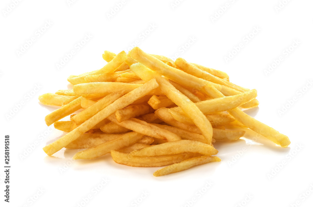 pile of french fries on a white background pile of french fries on a white background