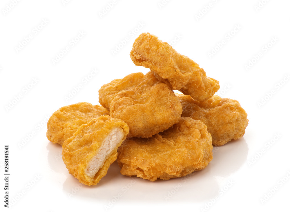 Fried chicken nuggets isolated on white background Fried chicken nuggets isolated on white background