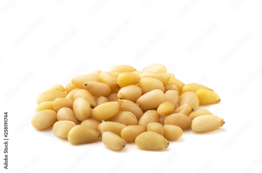 Cedar Pine nuts on a white background Cedar Pine nuts on a white background