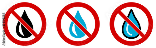 Don't use water, not waterproof sign. Drop in red crossed circle
