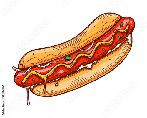 Hot dog ink vector illustration