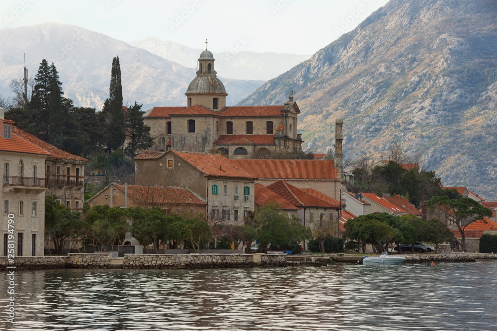 Nativity of the Blessed Virgin Mary church in ancient town of Prcanj. Montenegro, Adriatic Sea, Bay of Kotor