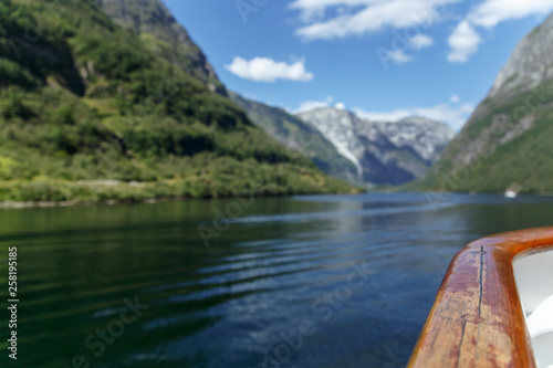 Overlooking fjord from the ferry in Norway