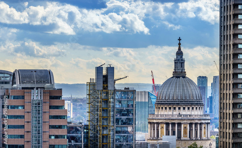 Street view of London and Saint Paul's Cathedral at cloudy day