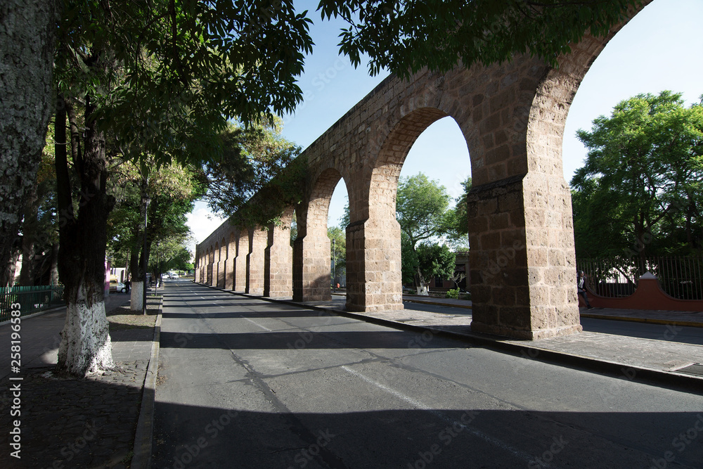 View of the city's old aqueduct, Morelia, Michoacan, Mexico.