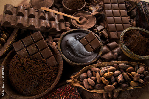 Chocolate , candy sweet, dessert food on natural paper background