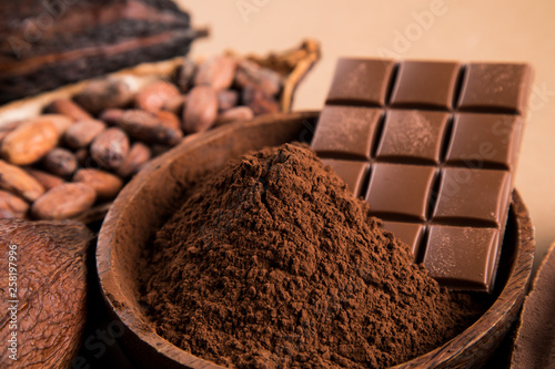 Chocolate , candy sweet, dessert food on natural paper background