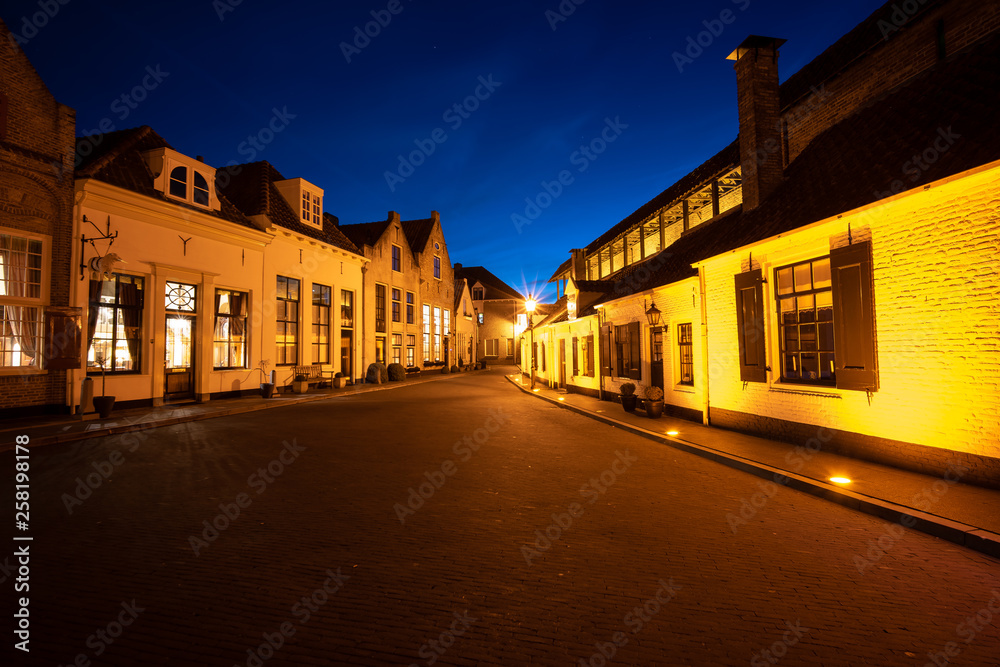 Night Scene at Harderwijk Gelderland with clear sky and monumental historic center