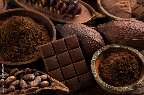 Chocolate , candy sweet, dessert food on natural paper background