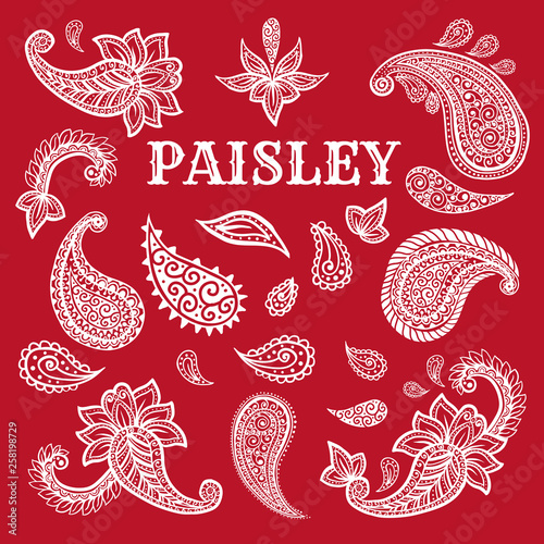 Paisley motifs hand drawn illustrations set. Buta ink pen isolated cliparts. Persian ornate sketch drawings. Monochrome boteh curls collection. Greeting card, textile ornamental design elements