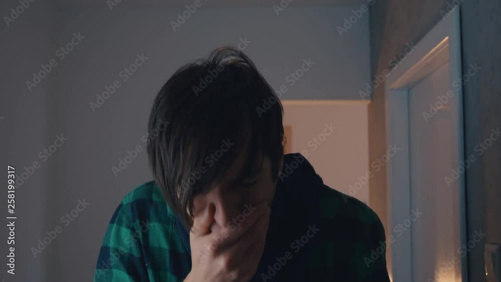 Man has a cold he coughs and has a runny nose. Concept of illness Man has a cold he coughs and has a runny nose. Concept of illness