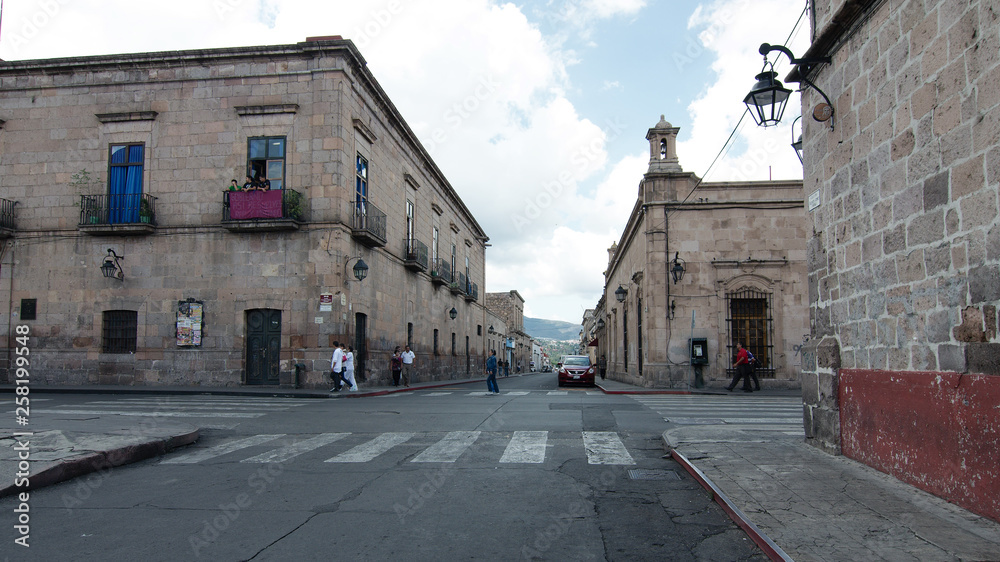 A street in the city center, Morelia, Michoacan, Mexico.