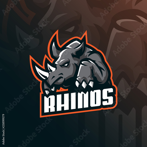 rhino mascot logo design vector with modern illustration concept style for badge, emblem and tshirt printing. angry rhino illustration for sport and esport team.
