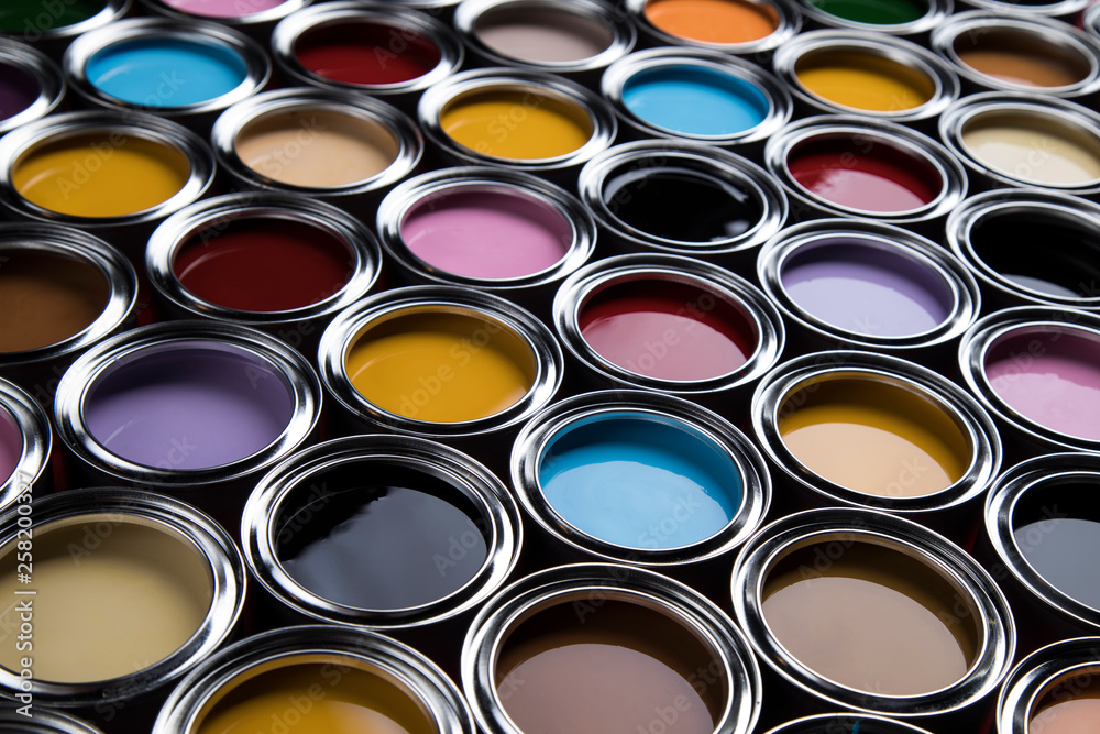 Background from multi color cans of paint Background from multi color cans of paint
