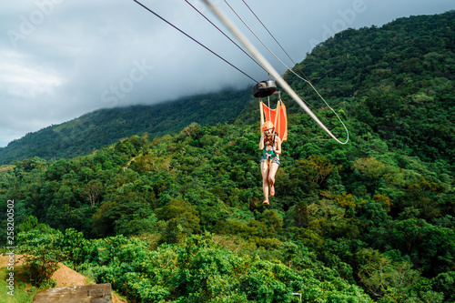Apr 23, 2017 Adult woman, Zip line adventure at Mountain lake resort in Cavinti Philippines