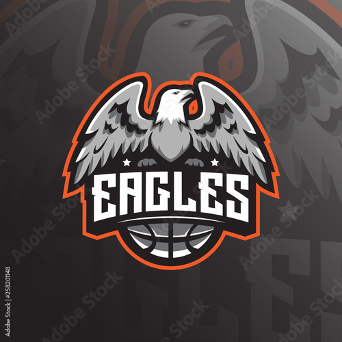 eagle mascot logo design vector with modern illustration concept style for badge, emblem and tshirt printing. angry eagle illustration for basket sport team.