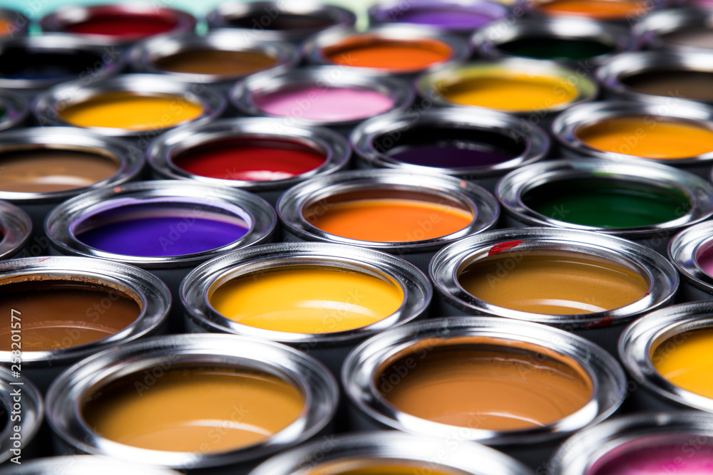 Background from multi color cans of paint Background from multi color cans of paint