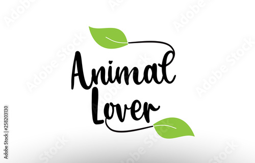 Animal Lover word text with green leaf logo icon design