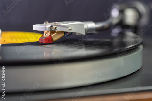 Vintage Record Player Needle Closeup On Album