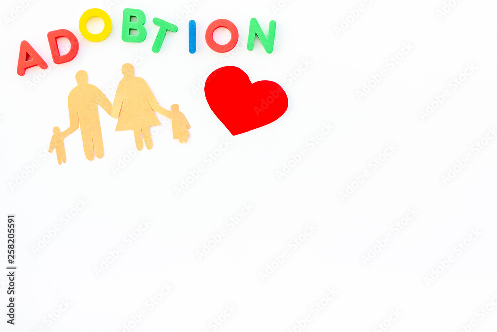 adoption copy and figures on white background top view copyspace adoption copy and figures on white background top view copyspace