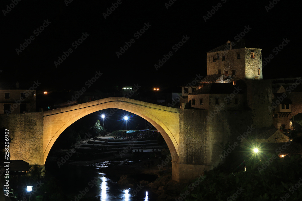 Old Bridge, by night, Old Town, Mostar