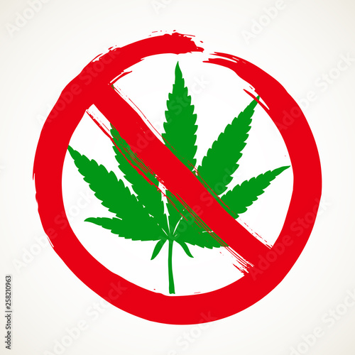 Hand drawn marijuana leaf stop sign