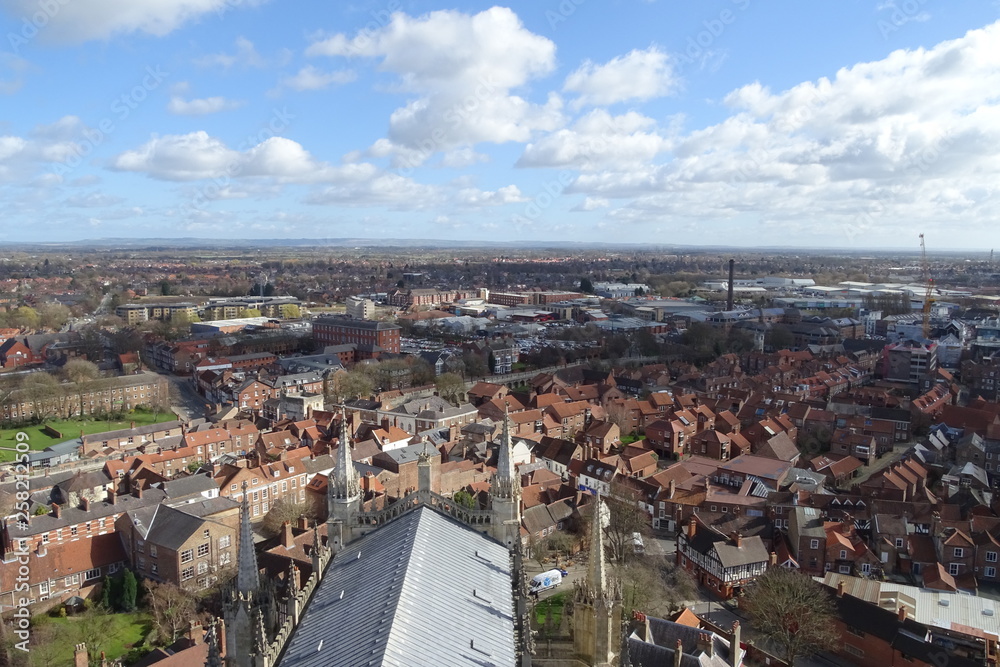 Aerial views of York from Minster. Yorkshire, England, UK