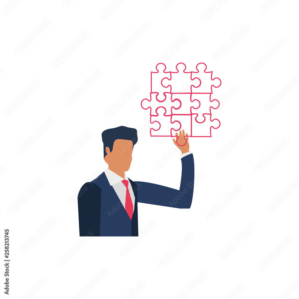 businessman with puzzle pieces isolated icon businessman with puzzle pieces isolated icon