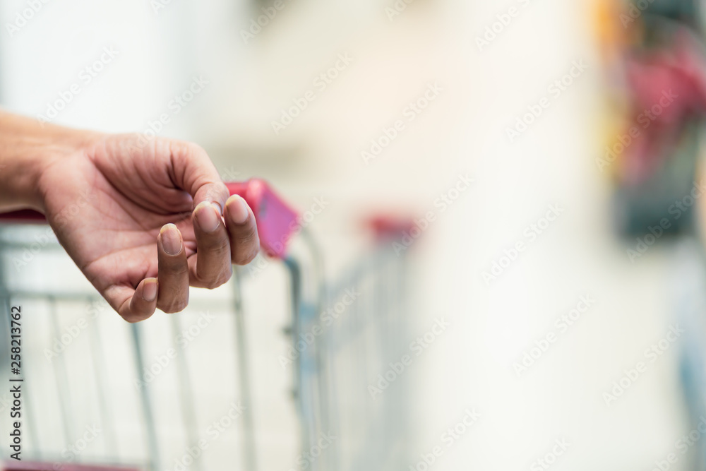 shopping cart with Abstract supermarket grocery store