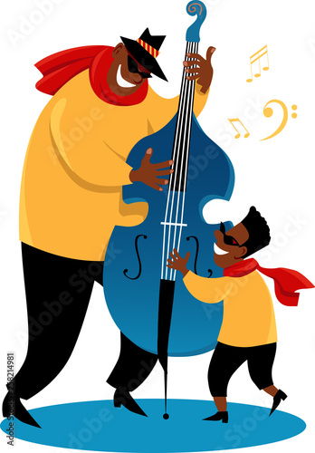 Canvas Print Father and son playing a jazz contrabass, EPS 8 vector illustration