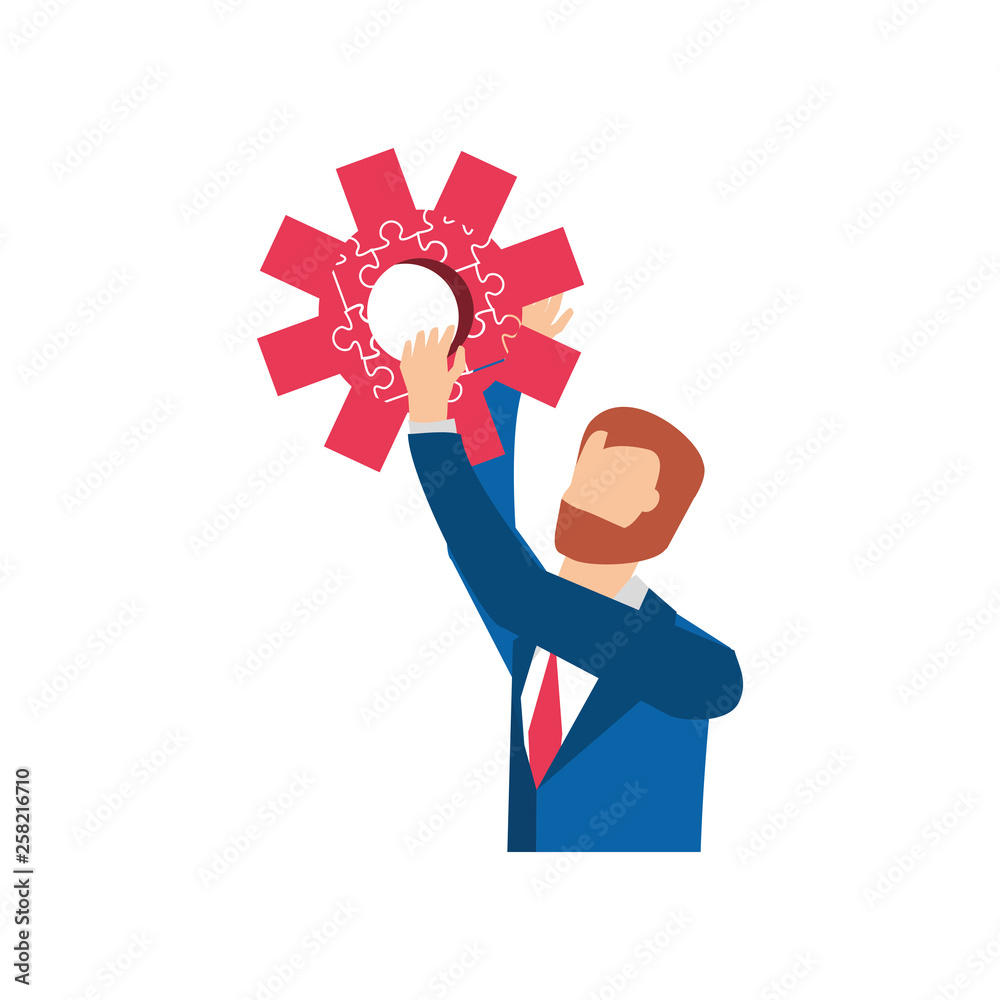 businessman with puzzle pieces in shape pinion businessman with puzzle pieces in shape pinion