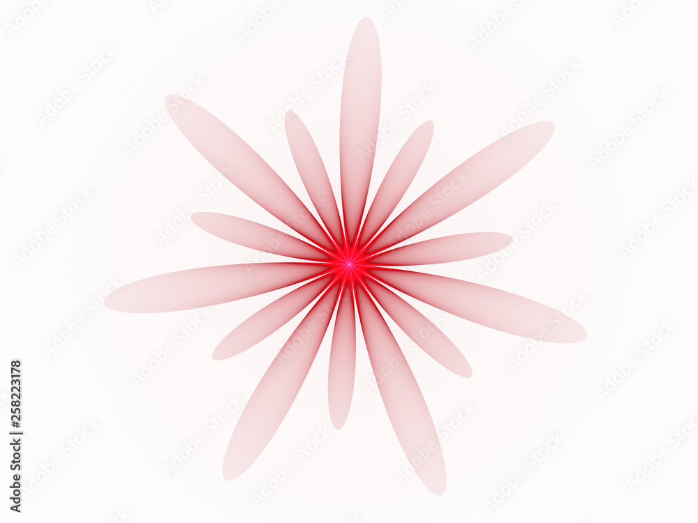 Illustration - Transparent Flower Graphic Resource, Colorful Transparent Red Petals, White Background. Simple Minimal Design with Symmetrical Petals of Alternating Size. Abstract Artistic Design