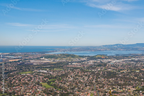 Aerial view of urban sprawl of Wollongong city in Australia