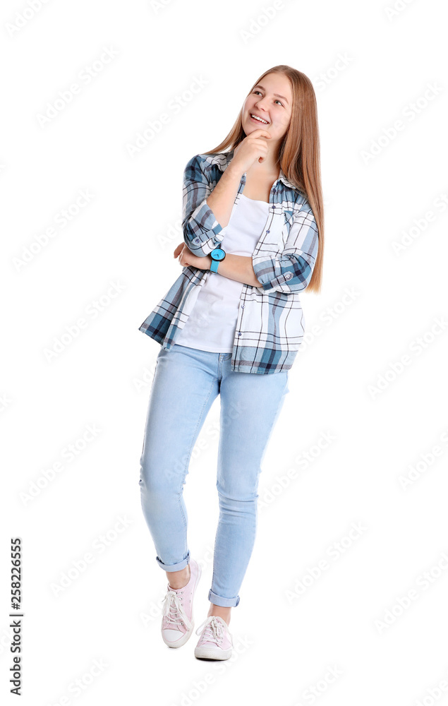 Portrait of pretty teenage girl on white background Portrait of pretty teenage girl on white background
