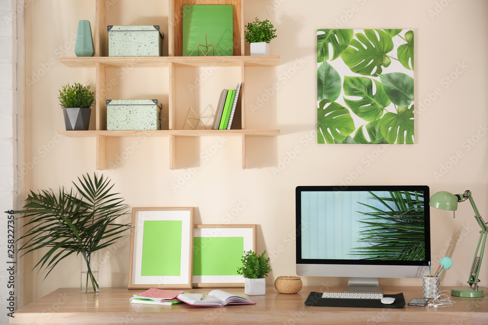 Comfortable workplace with modern computer at home