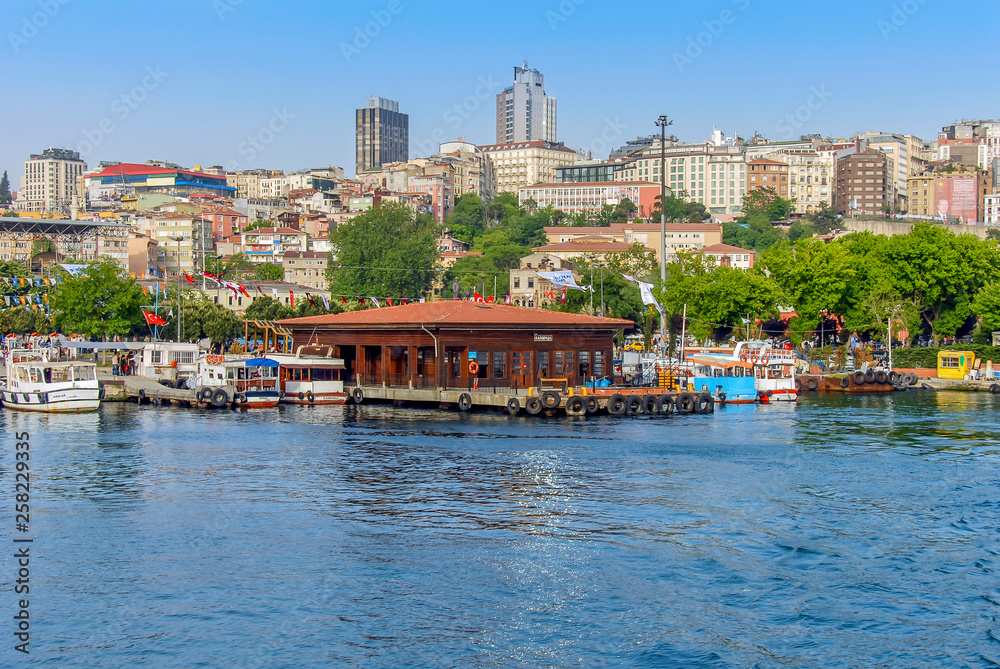 Istanbul, Turkey, 17 May 2015: Kasimpasa Ship Port, Golden Horn, Halic, Eyup, Pierloti