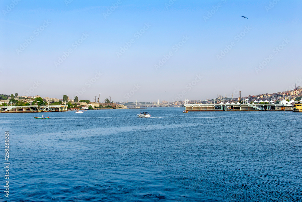 Istanbul, Turkey, 17 May 2015: Galata Bridge, Golden Horn, Halic, Eyup, Pierloti
