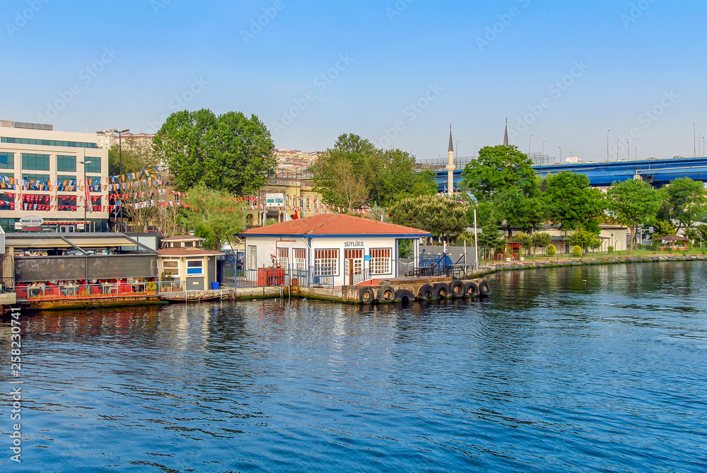 Istanbul, Turkey, 17 May 2015: Sutluce Ship Port, Golden Horn, Halic, Eyup, Pierloti
