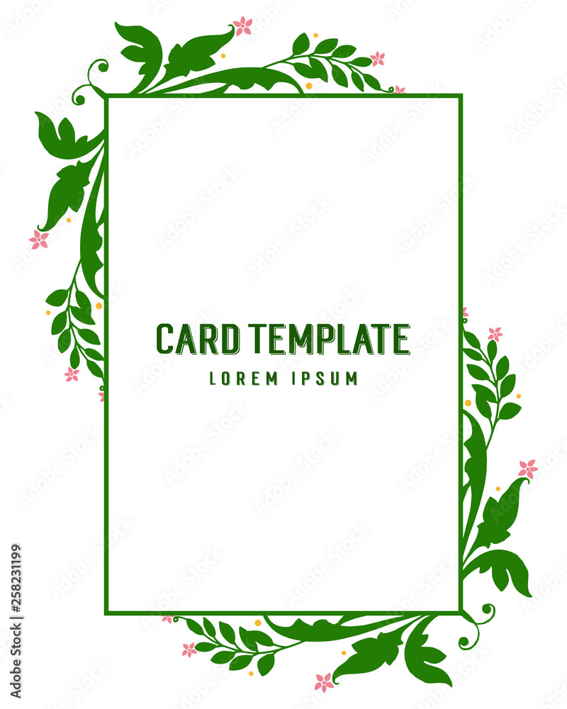 Vector illustration ornate of green leafy wreath frame with writing of card template
