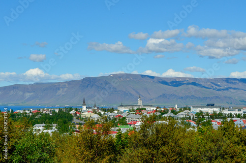 View of Reykjavik Iceland from overlooking hill