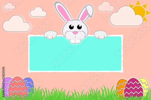 easter card with bunny and eggs