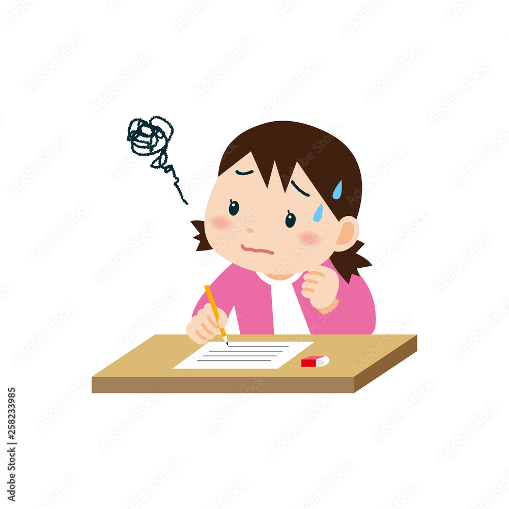 勉強する女の子 困った表情 勉強する女の子 困った表情